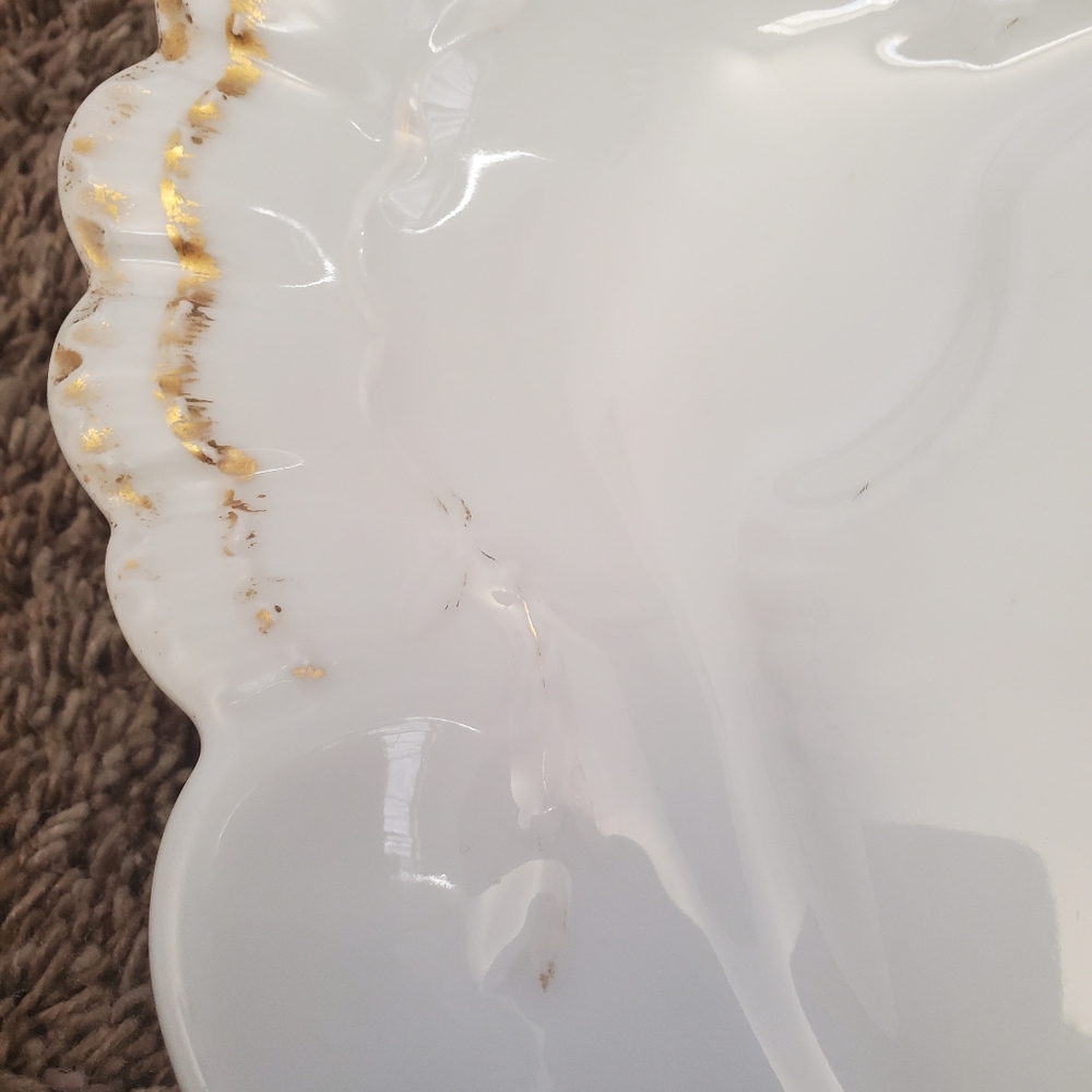 Haviland Co Limoges France White oval Scalloped Serving Platter gold Junor tray - Picture 10 of 12